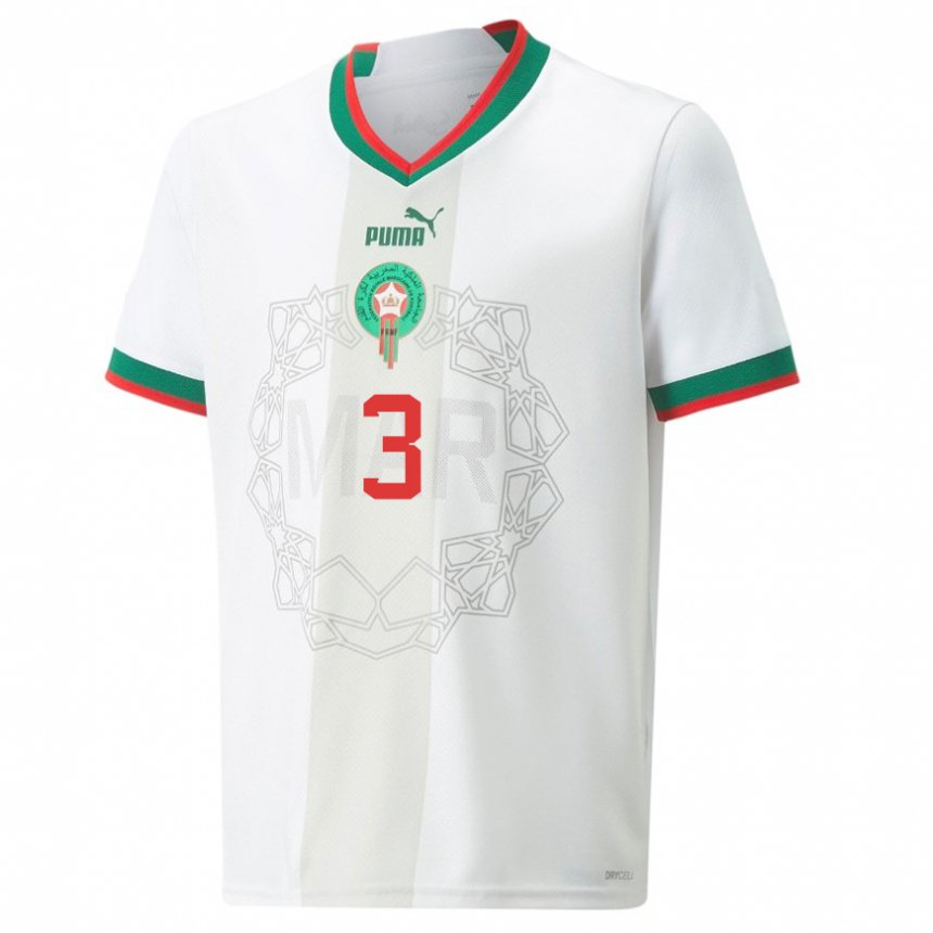 Niño Camiseta Marruecos Noussair El Mazraoui #3 Blanco 2ª Equipación 22-24 La Camisa México