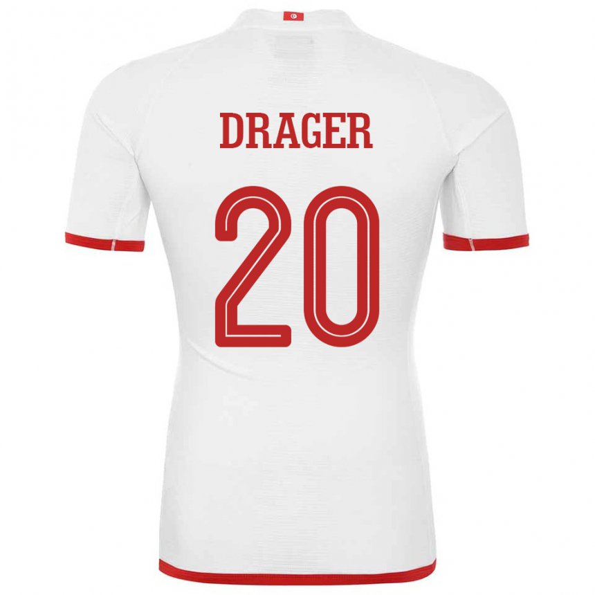 Hombre Camiseta Túnez Mohamed Drager #20 Blanco 2ª Equipación 22-24 La Camisa México