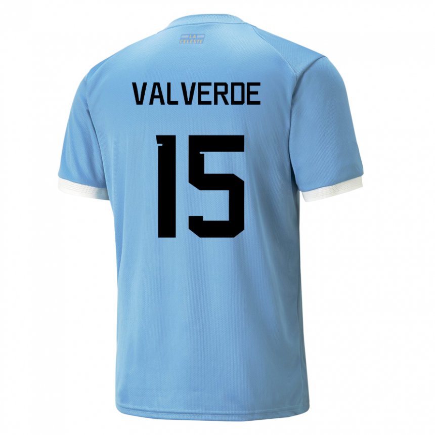 Mujer Camiseta Uruguay Federico Valverde #15 Azul 1ª Equipación 22-24 La Camisa México