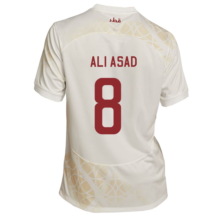 Mujer Camiseta Catar Ali Asad #8 Beis Dorado 2ª Equipación 22-24 La Camisa México