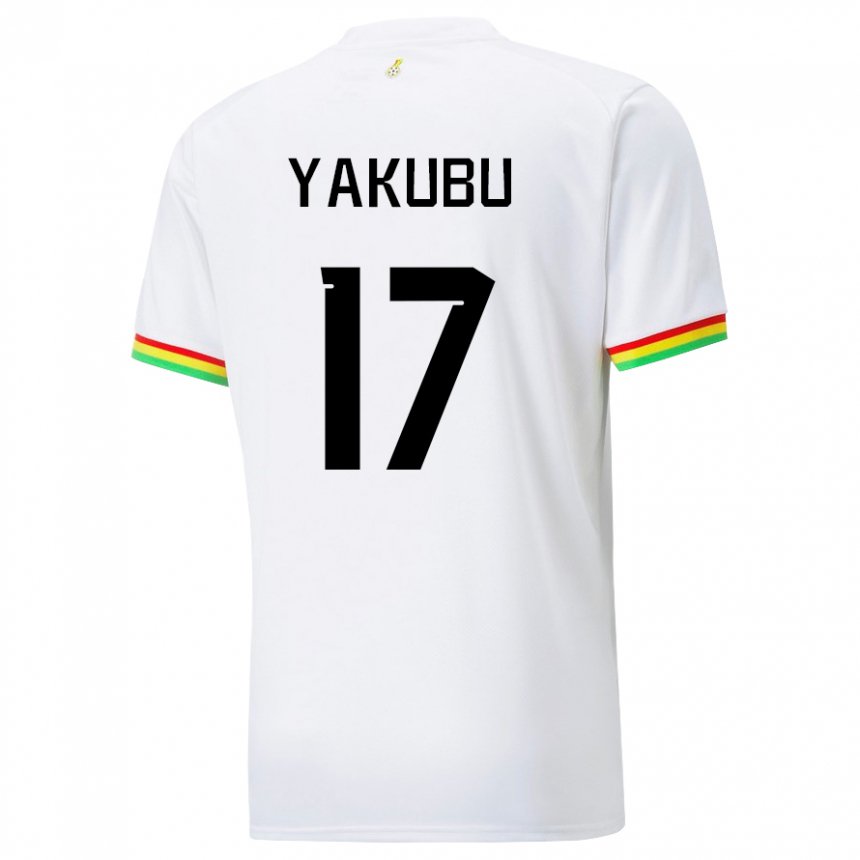 Mujer Camiseta Ghana Mustapha Yakubu #17 Blanco 1ª Equipación 22-24 La Camisa México