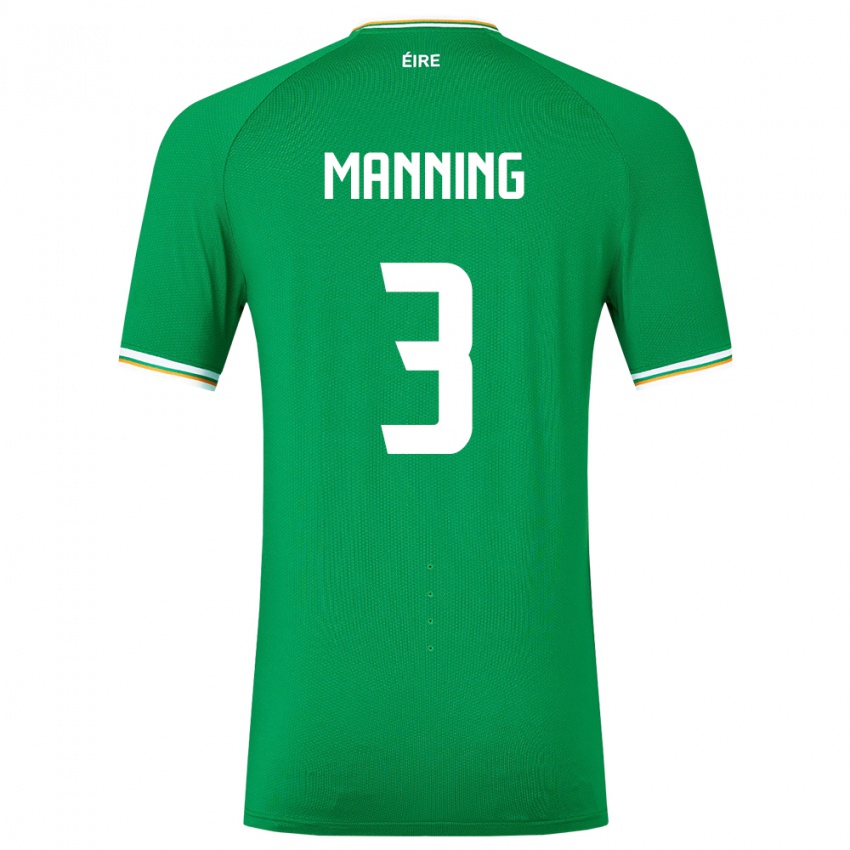 Niño Camiseta Irlanda Ryan Manning #3 Verde 1ª Equipación 24-26 La Camisa México
