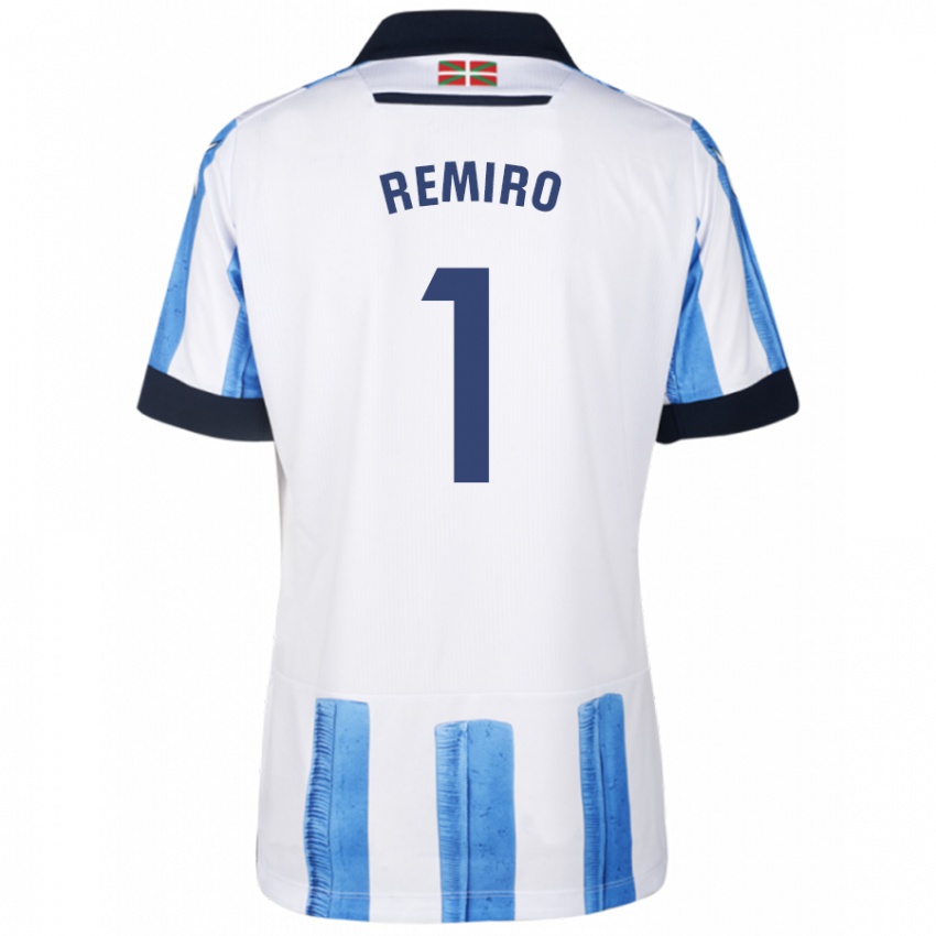 Niño Camiseta Álex Remiro #1 Azul Blanco 1ª Equipación 2023/24 La Camisa México