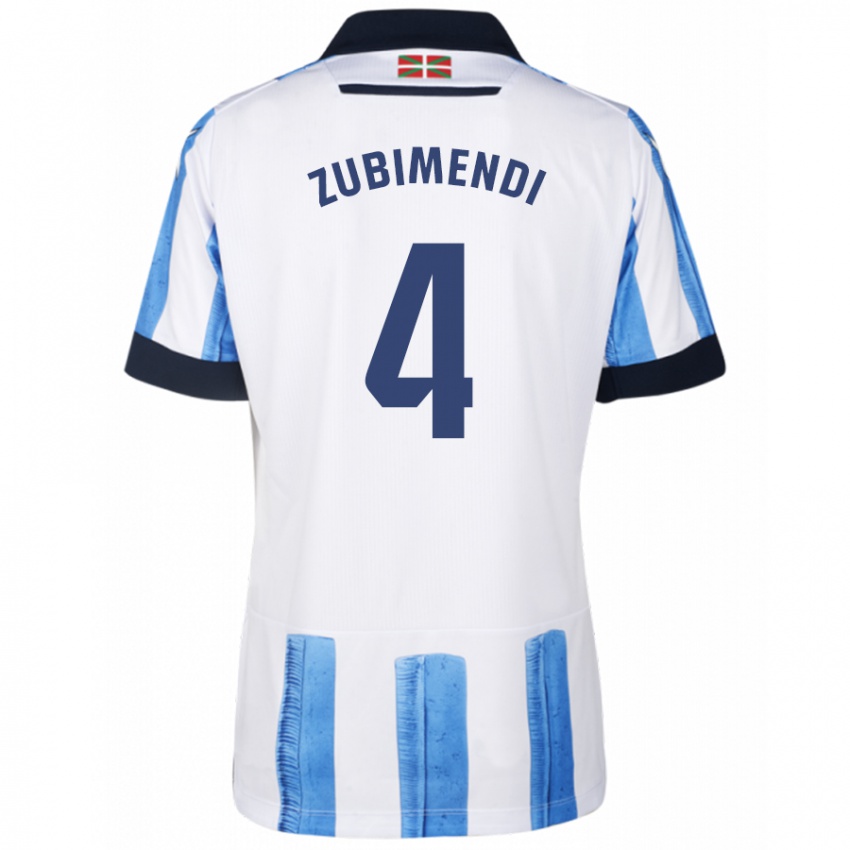 Niño Camiseta Martín Zubimendi #4 Azul Blanco 1ª Equipación 2023/24 La Camisa México