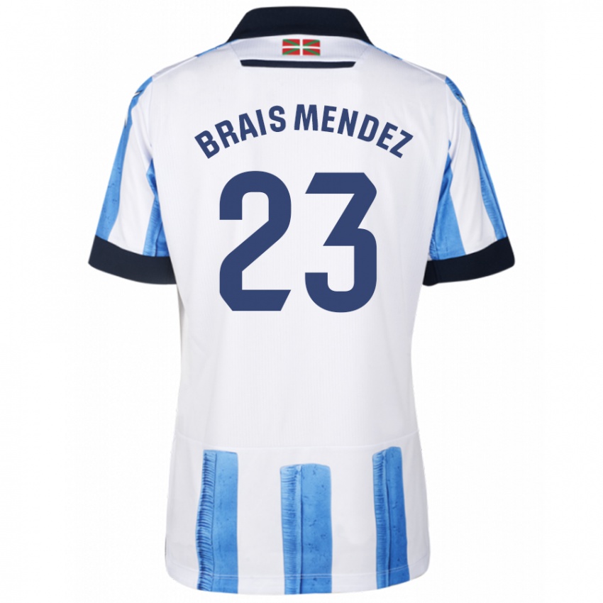 Niño Camiseta Brais Méndez #23 Azul Blanco 1ª Equipación 2023/24 La Camisa México