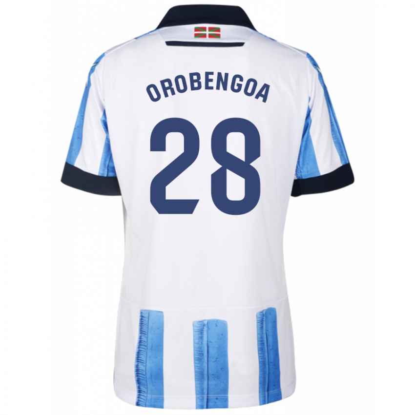 Niño Camiseta Ekain Orobengoa #28 Azul Blanco 1ª Equipación 2023/24 La Camisa México