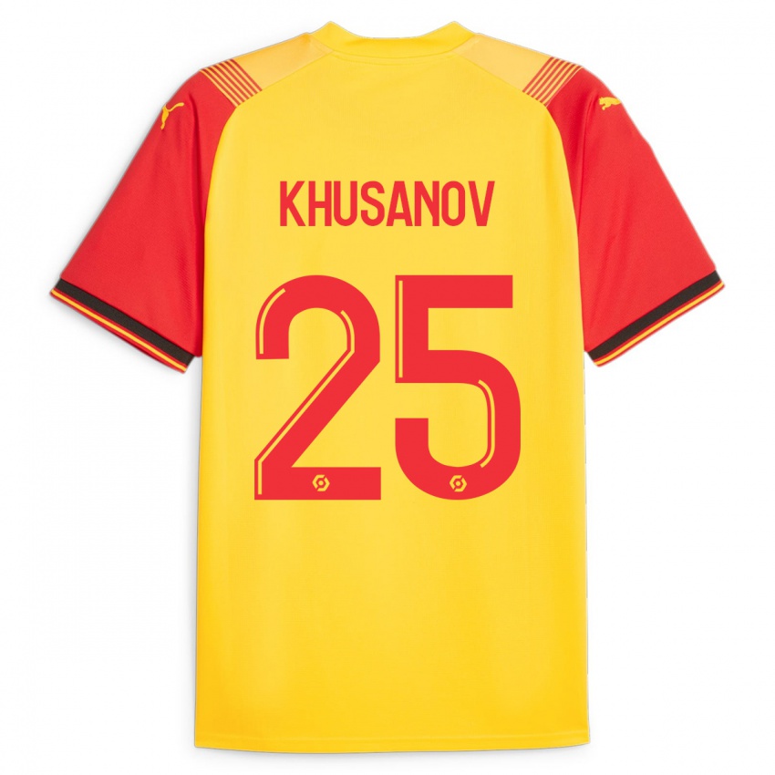 Hombre Camiseta Abdukodir Khusanov #25 Amarillo 1ª Equipación 2023/24 La Camisa México