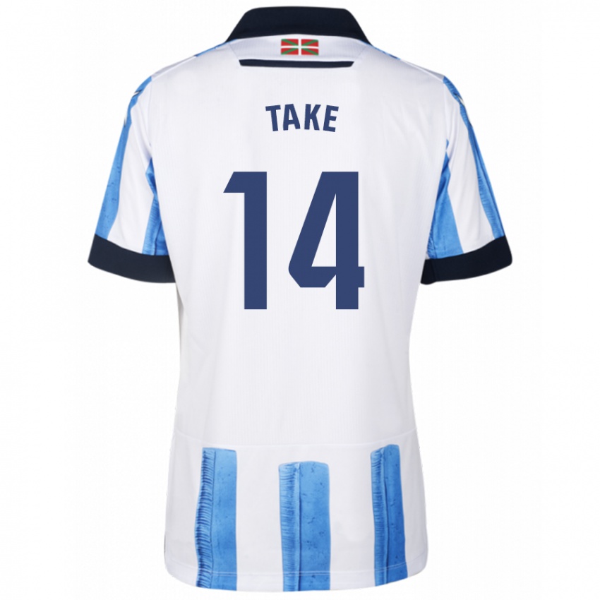 Hombre Camiseta Takefusa Kubo #14 Azul Blanco 1ª Equipación 2023/24 La Camisa México