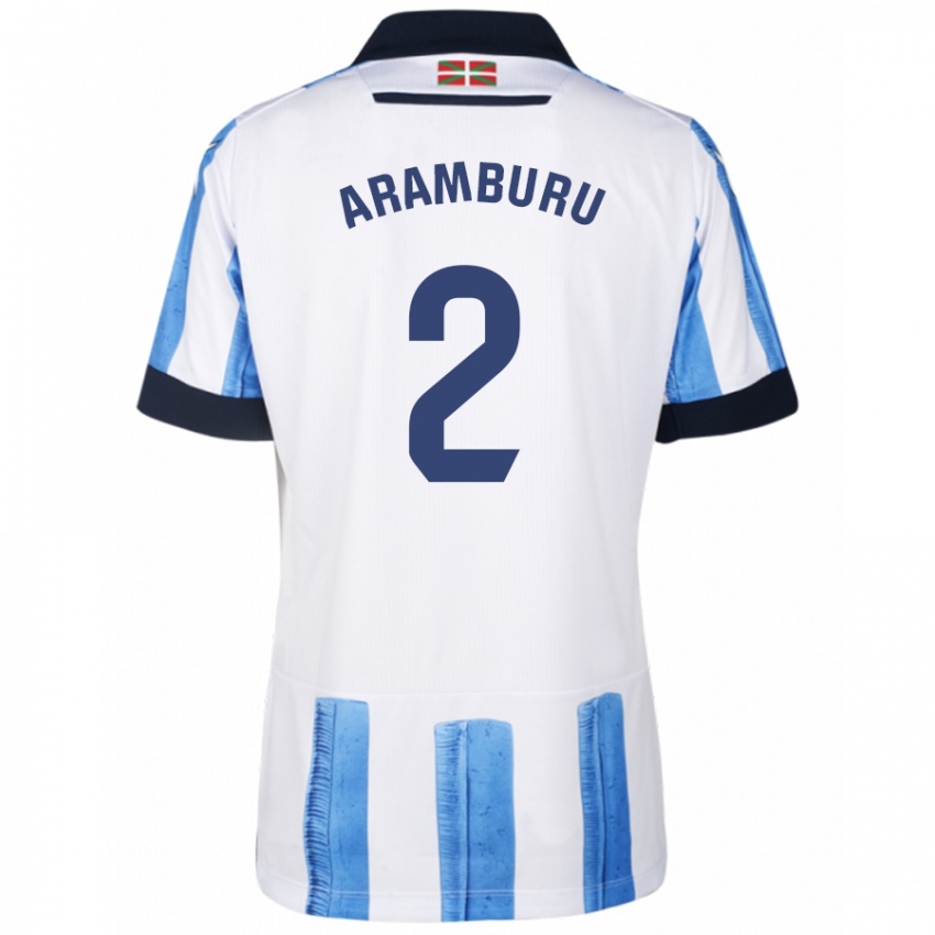Hombre Camiseta Jon Aramburu #2 Azul Blanco 1ª Equipación 2023/24 La Camisa México
