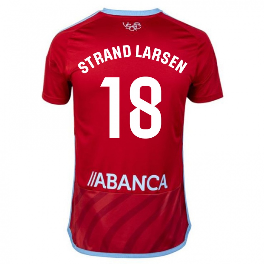 Hombre Camiseta Jørgen Strand Larsen #18 Rojo 2ª Equipación 2023/24 La Camisa México