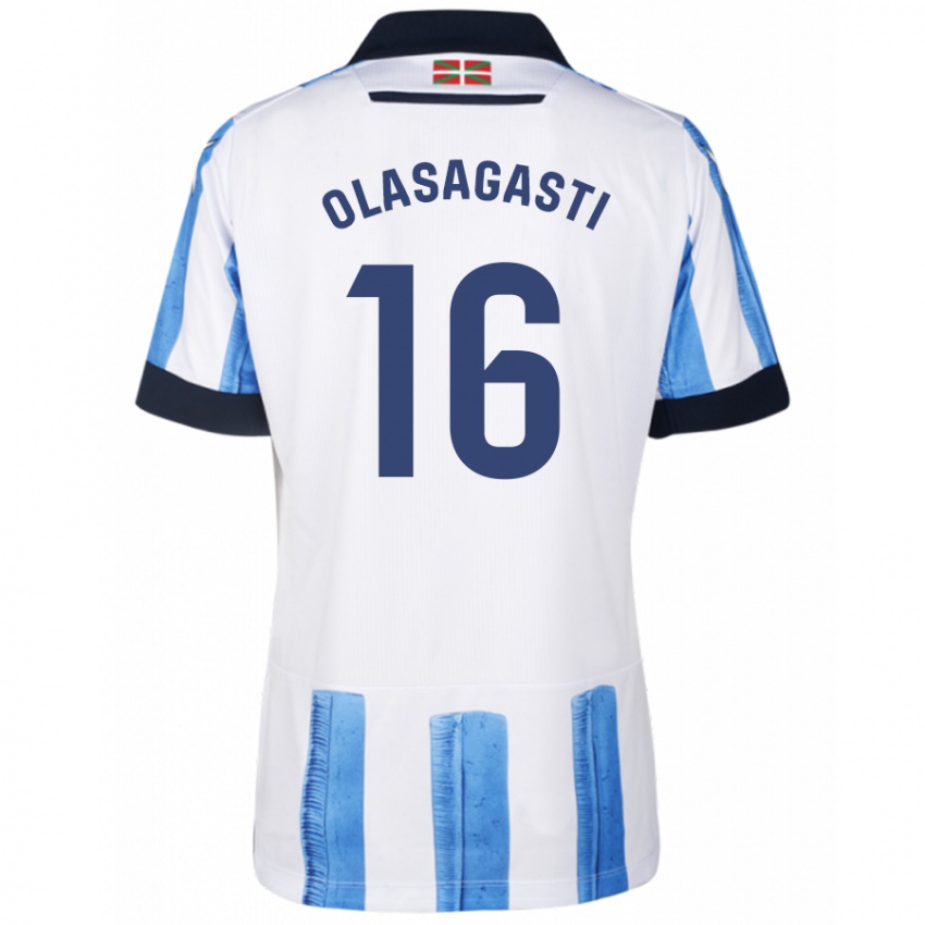 Mujer Camiseta Jon Ander Olasagasti #16 Azul Blanco 1ª Equipación 2023/24 La Camisa México