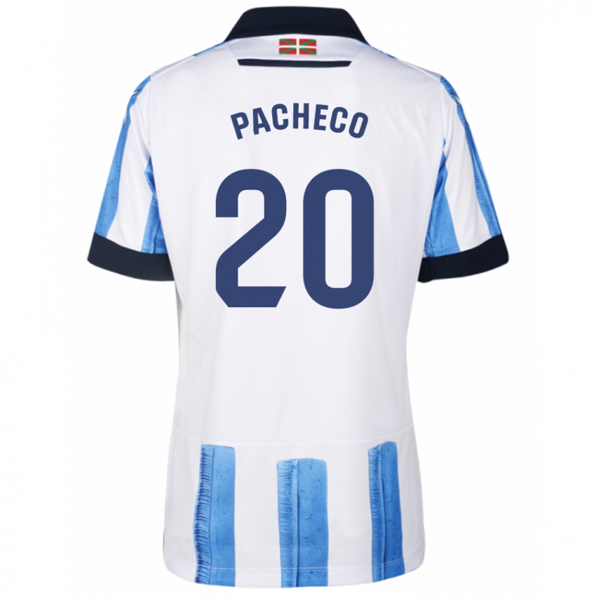 Mujer Camiseta Jon Pacheco #20 Azul Blanco 1ª Equipación 2023/24 La Camisa México