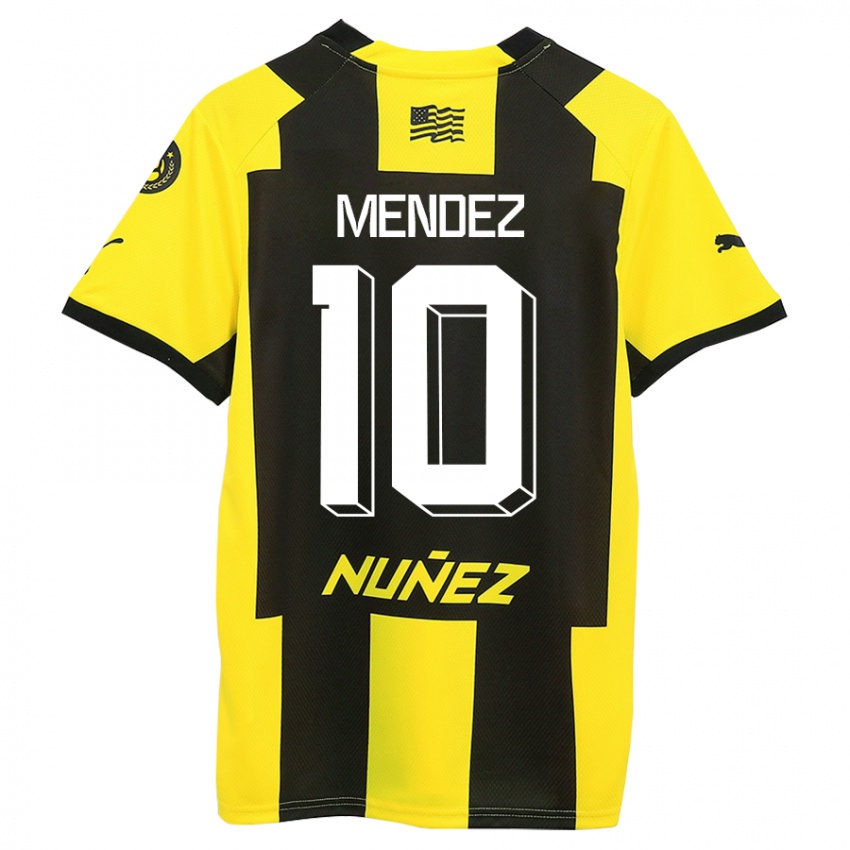 Mujer Camiseta Kevin Méndez #10 Amarillo Negro 1ª Equipación 2023/24 La Camisa México