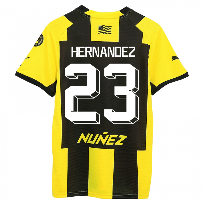 Mujer Camiseta Abel Hernandez #23 Amarillo Negro 1ª Equipación 2023/24 La Camisa México