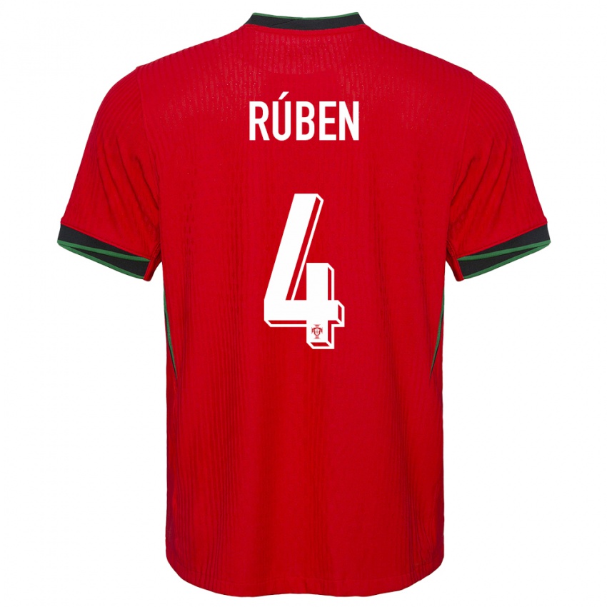 Niño Camiseta Portugal Ruben Dias #4 Rojo 1ª Equipación 24-26 La Camisa México
