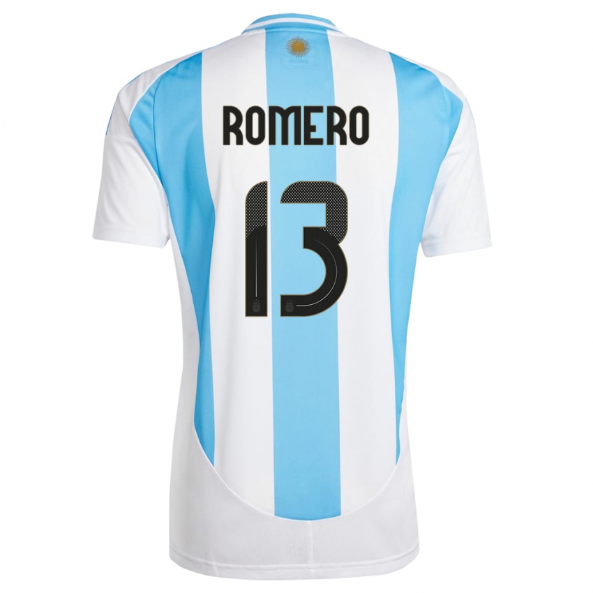 Niño Camiseta Argentina Cristian Romero #13 Blanco Azul 1ª Equipación 24-26 La Camisa México