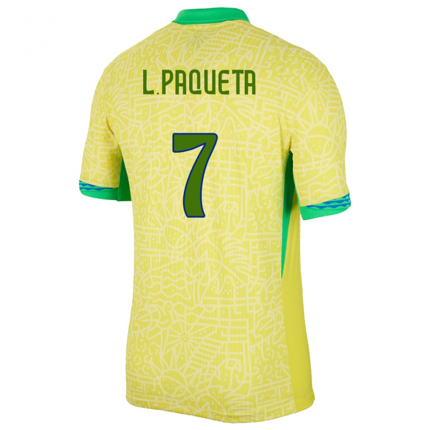 Niño Camiseta Brasil Lucas Paqueta #7 Amarillo 1ª Equipación 24-26 La Camisa México