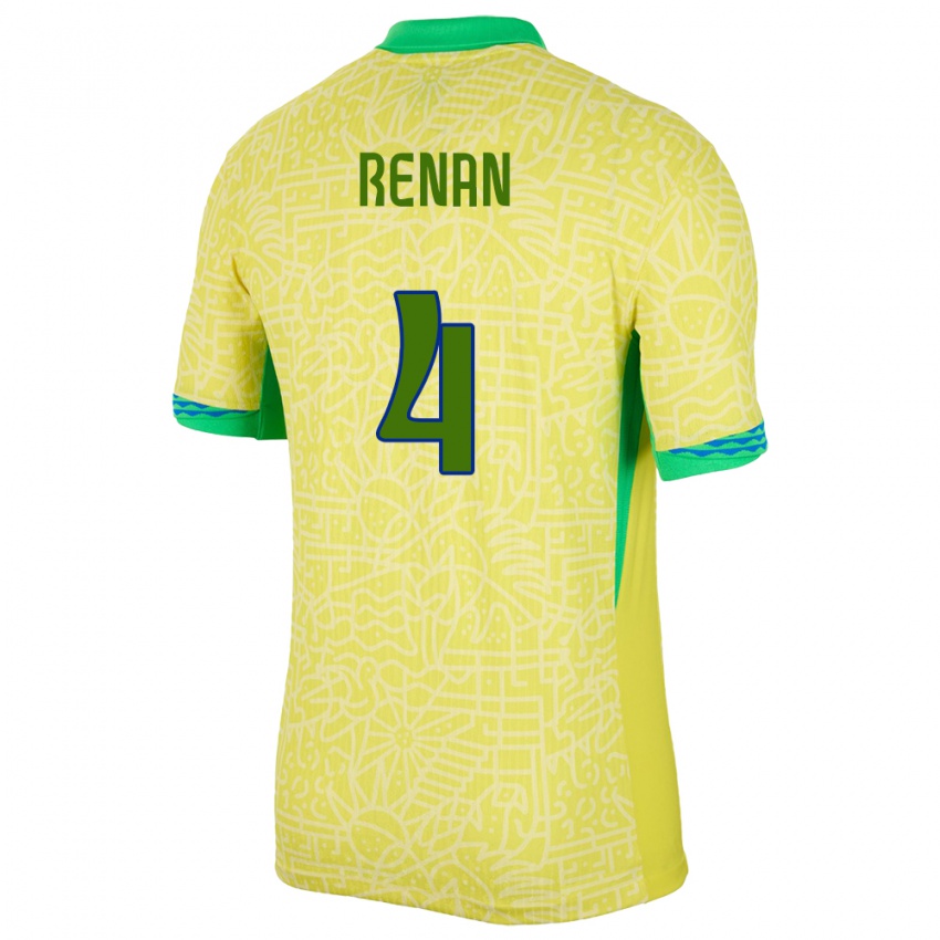 Niño Camiseta Brasil Robert Renan #4 Amarillo 1ª Equipación 24-26 La Camisa México