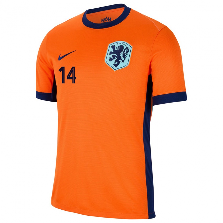 Niño Camiseta Países Bajos Eva Van Deursen #14 Naranja 1ª Equipación 24-26 La Camisa México