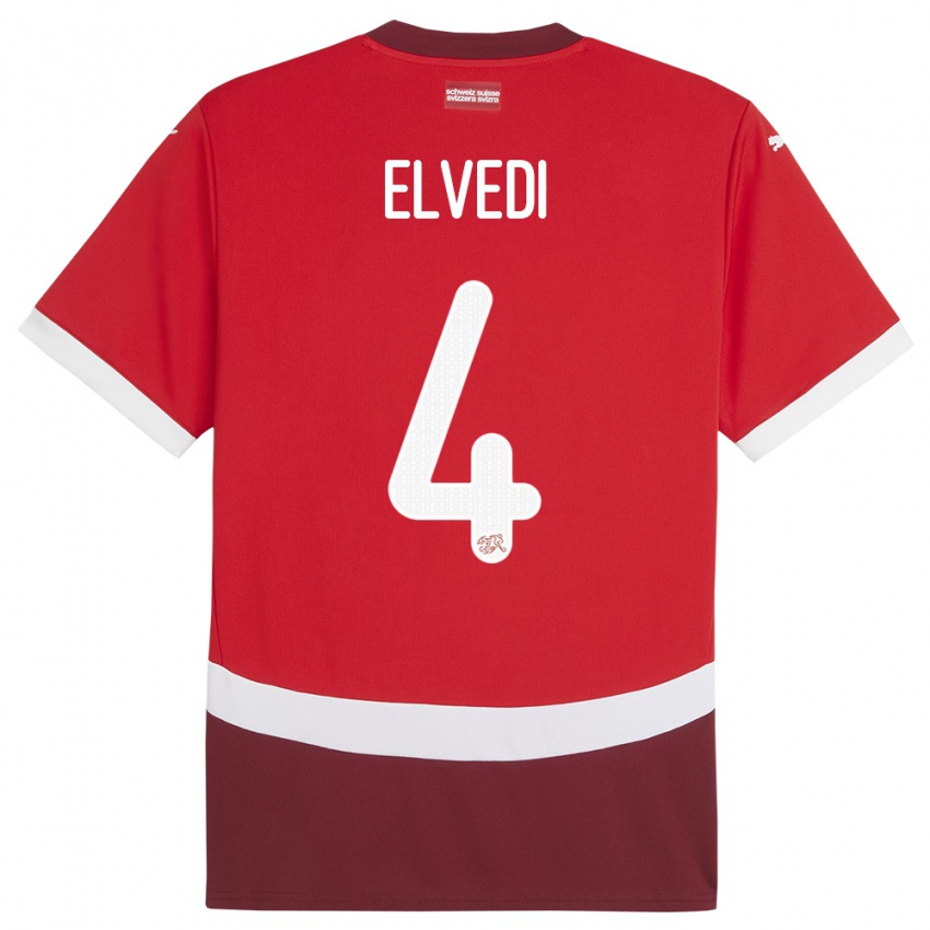 Niño Camiseta Suiza Nico Elvedi #4 Rojo 1ª Equipación 24-26 La Camisa México
