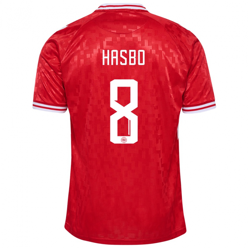 Niño Camiseta Dinamarca Josefine Hasbo #8 Rojo 1ª Equipación 24-26 La Camisa México