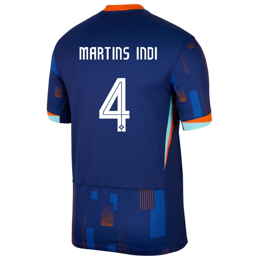 Niño Camiseta Países Bajos Bruno Martins Indi #4 Azul 2ª Equipación 24-26 La Camisa México