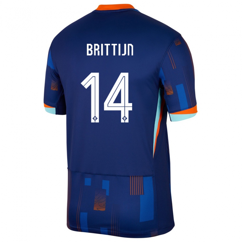 Niño Camiseta Países Bajos Philip Brittijn #14 Azul 2ª Equipación 24-26 La Camisa México
