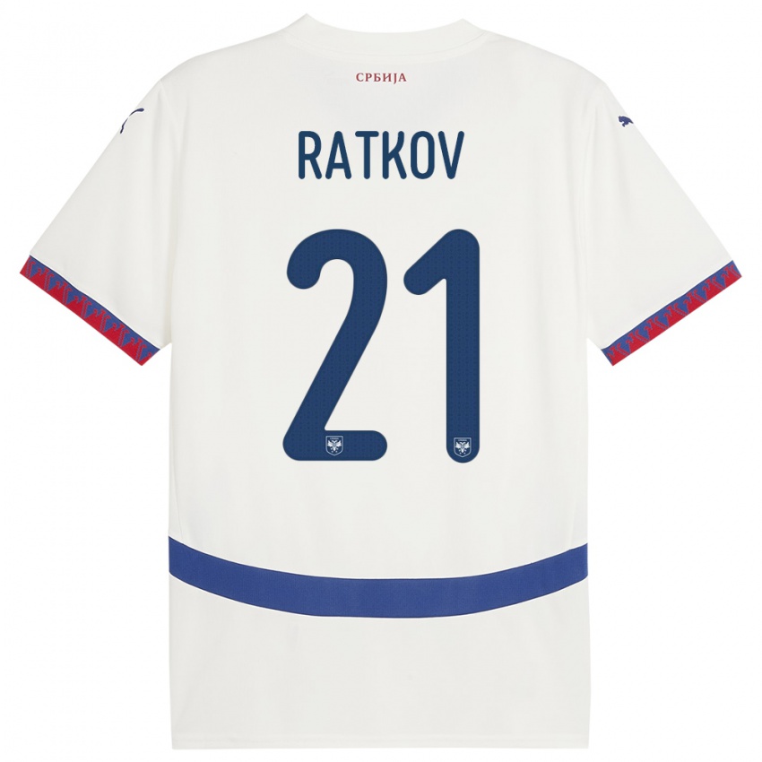 Niño Camiseta Serbia Petar Ratkov #21 Blanco 2ª Equipación 24-26 La Camisa México
