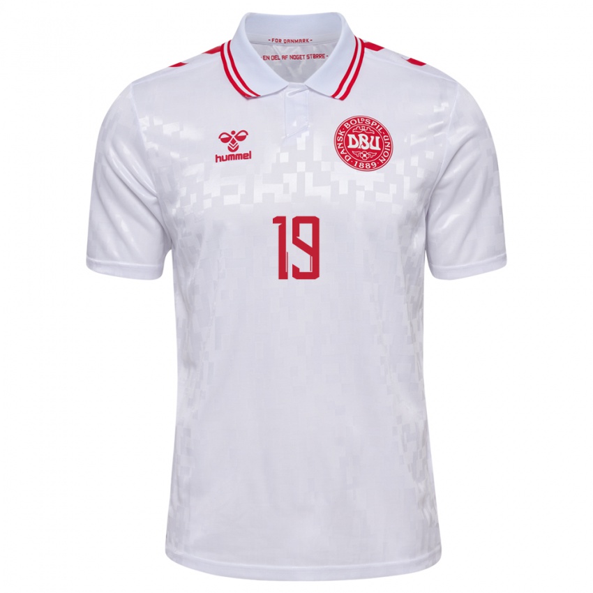 Niño Camiseta Dinamarca Alexander Lyng #19 Blanco 2ª Equipación 24-26 La Camisa México