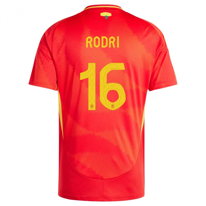 Hombre Camiseta España Rodri #16 Rojo 1ª Equipación 24-26 La Camisa México