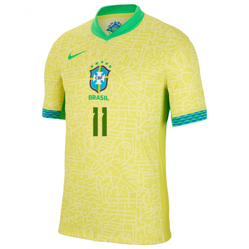 Hombre Camiseta Brasil Caio #11 Amarillo 1ª Equipación 24-26 La Camisa México