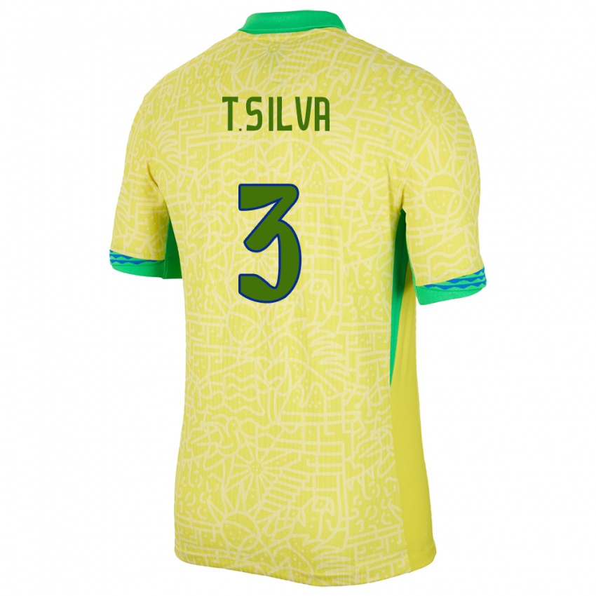 Hombre Camiseta Brasil Thiago Silva #3 Amarillo 1ª Equipación 24-26 La Camisa México