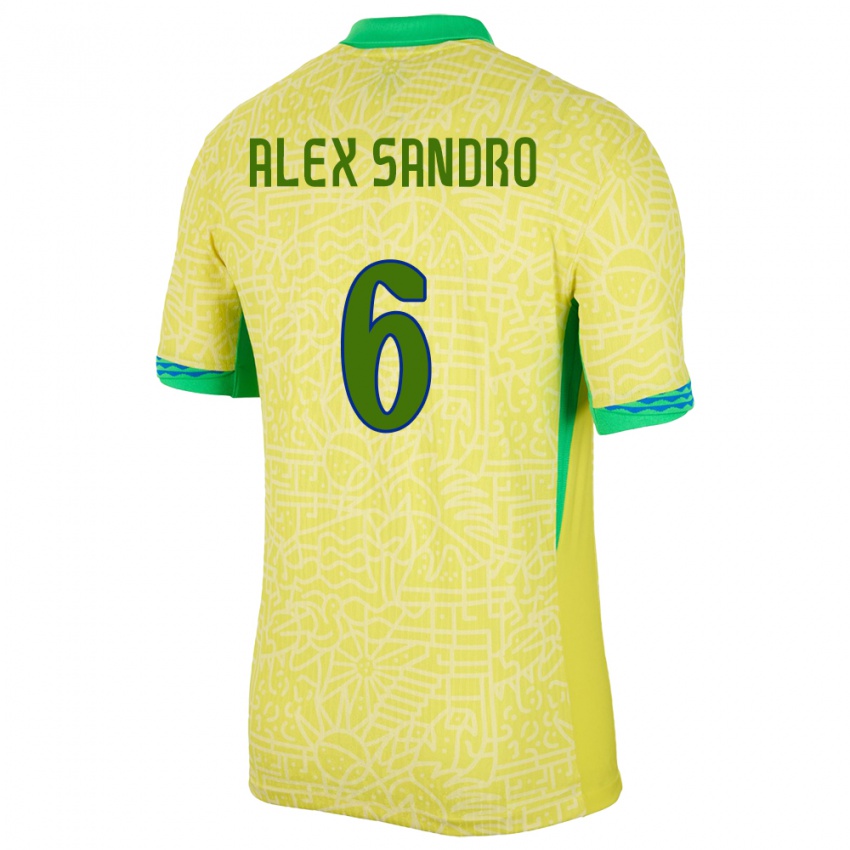 Hombre Camiseta Brasil Alex Sandro #6 Amarillo 1ª Equipación 24-26 La Camisa México