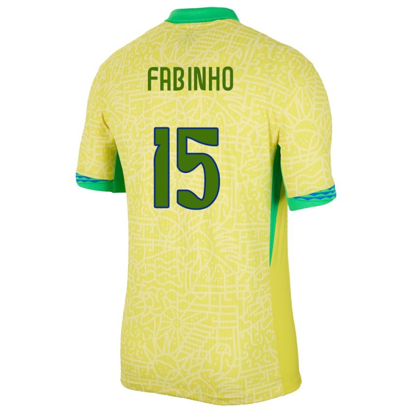 Hombre Camiseta Brasil Fabinho #15 Amarillo 1ª Equipación 24-26 La Camisa México
