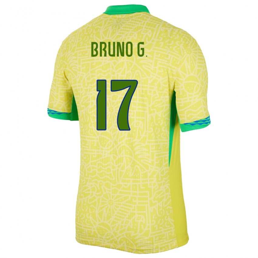 Hombre Camiseta Brasil Bruno Guimaraes #17 Amarillo 1ª Equipación 24-26 La Camisa México