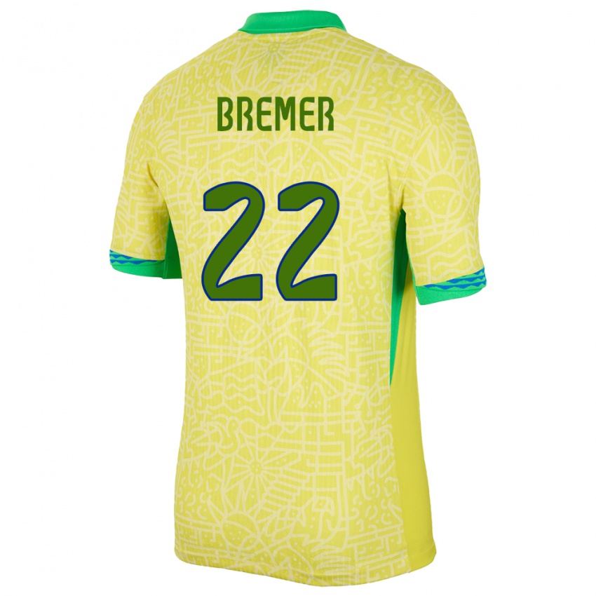 Hombre Camiseta Brasil Bremer #22 Amarillo 1ª Equipación 24-26 La Camisa México