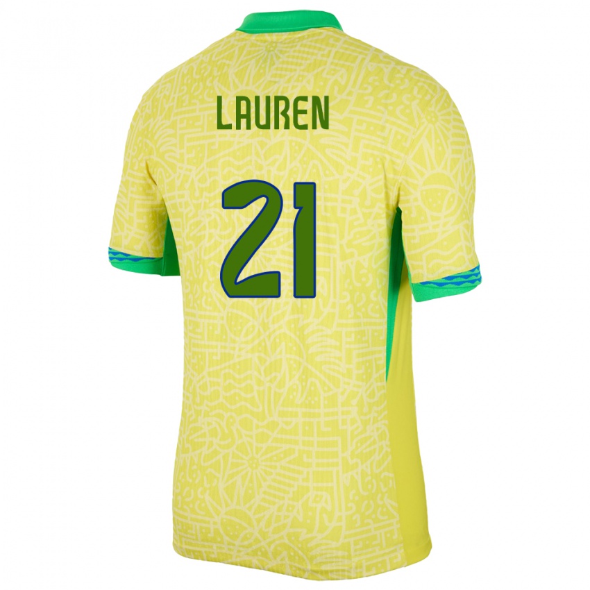 Hombre Camiseta Brasil Lauren Costa #21 Amarillo 1ª Equipación 24-26 La Camisa México