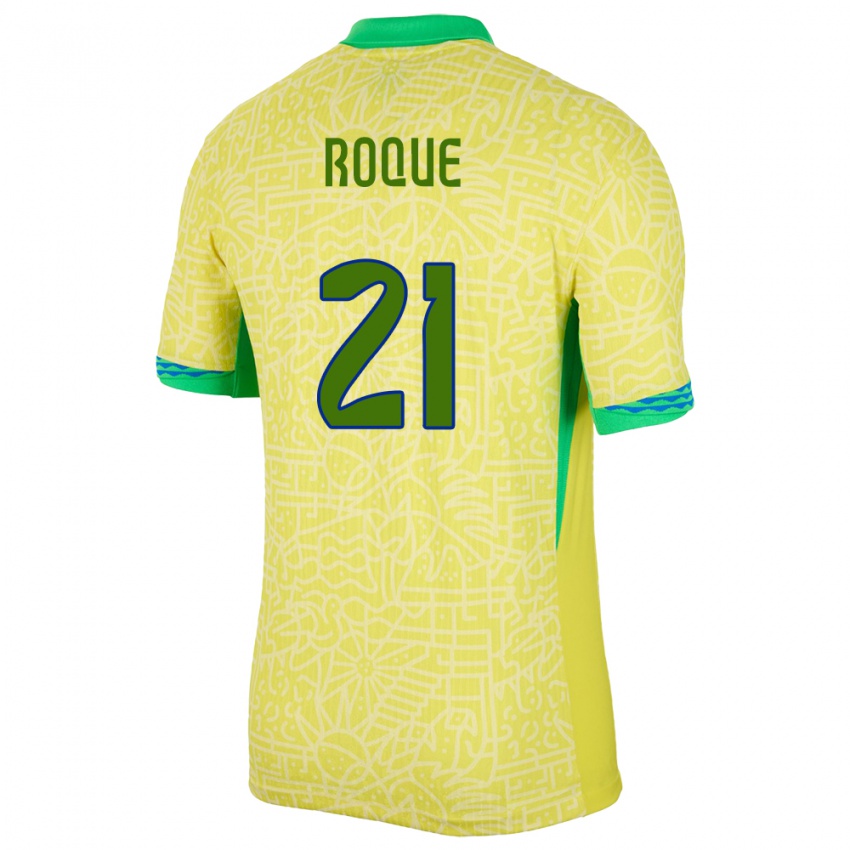 Hombre Camiseta Brasil Vitor Roque #21 Amarillo 1ª Equipación 24-26 La Camisa México
