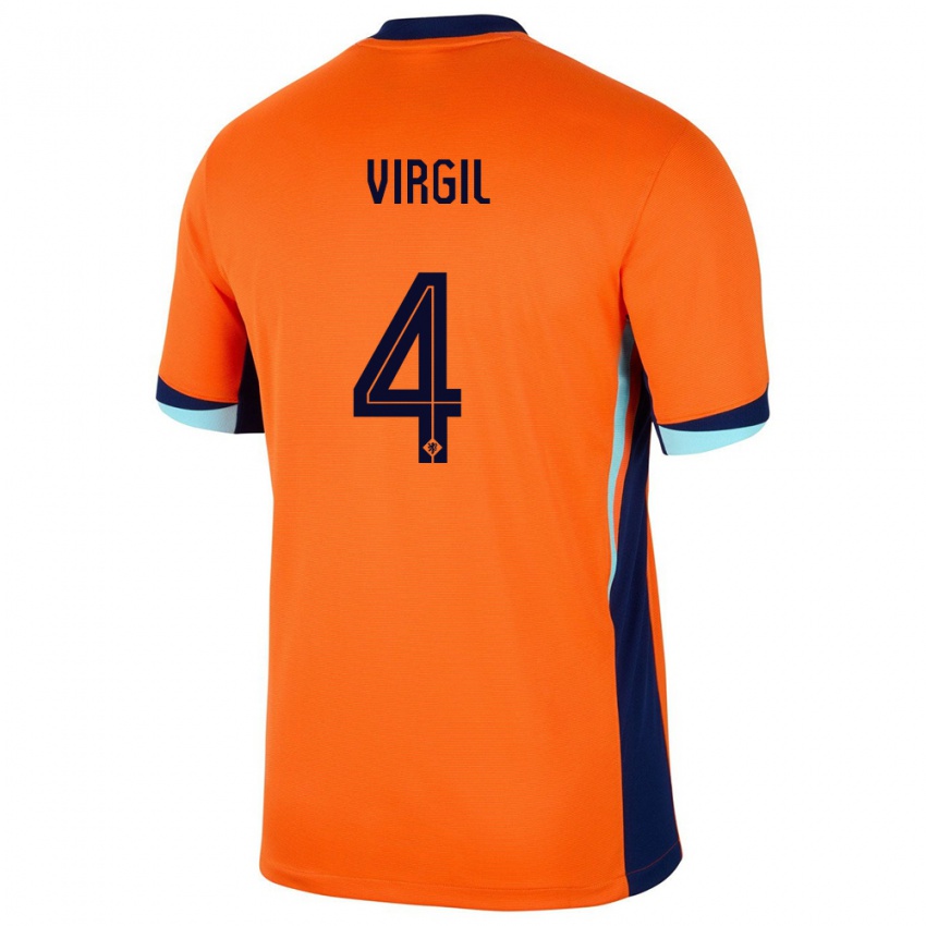 Hombre Camiseta Países Bajos Virgil Van Dijk #4 Naranja 1ª Equipación 24-26 La Camisa México