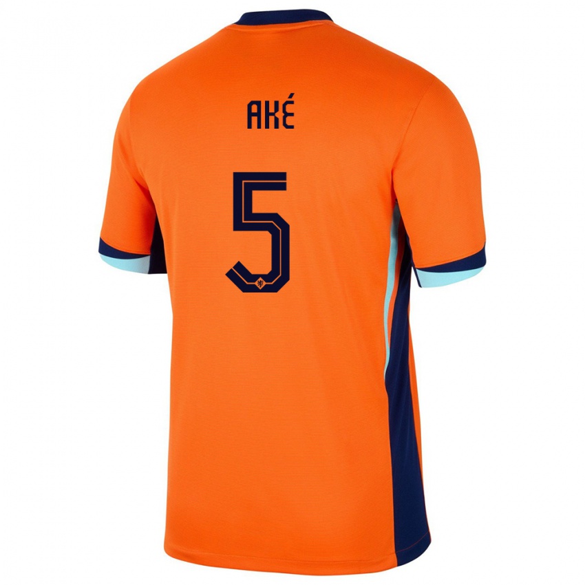 Hombre Camiseta Países Bajos Nathan Ake #5 Naranja 1ª Equipación 24-26 La Camisa México