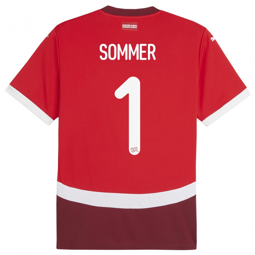 Hombre Camiseta Suiza Yann Sommer #1 Rojo 1ª Equipación 24-26 La Camisa México