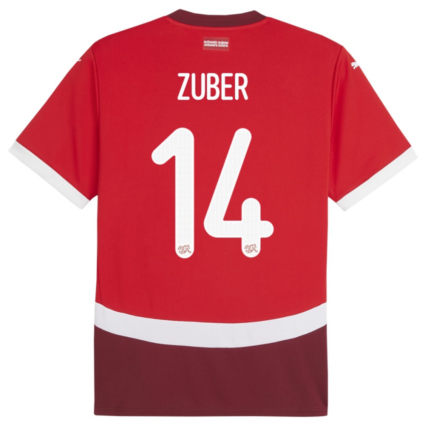 Hombre Camiseta Suiza Steven Zuber #14 Rojo 1ª Equipación 24-26 La Camisa México