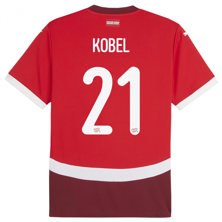 Hombre Camiseta Suiza Gregor Kobel #21 Rojo 1ª Equipación 24-26 La Camisa México
