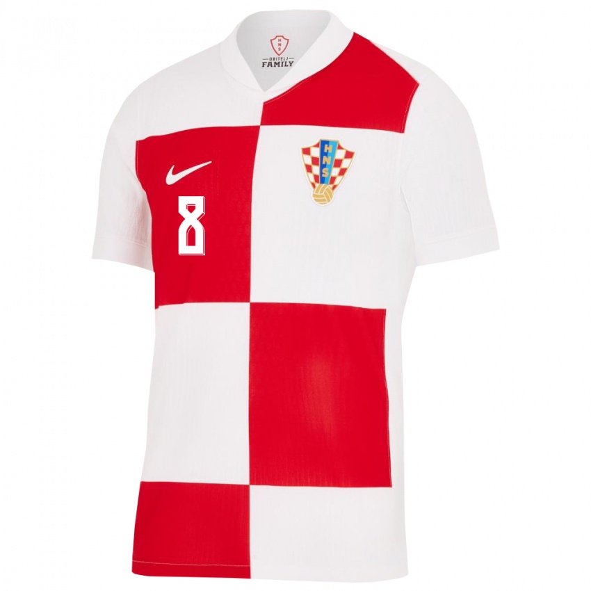 Hombre Camiseta Croacia Jurica Prsir #8 Blanco Rojo 1ª Equipación 24-26 La Camisa México