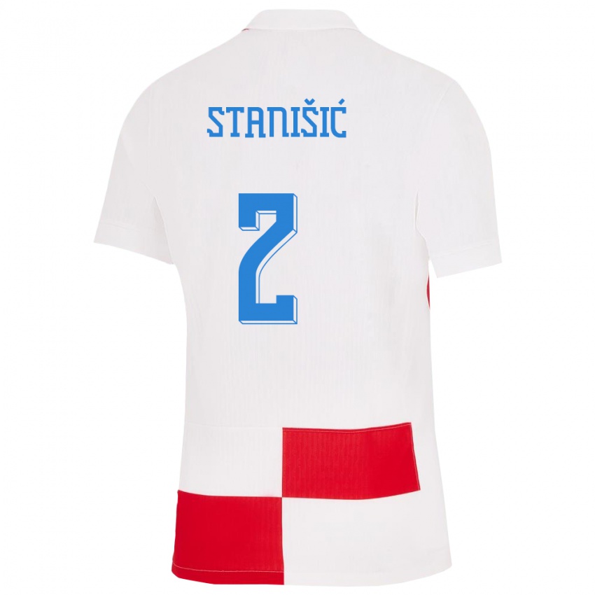 Hombre Camiseta Croacia Josip Stanisic #2 Blanco Rojo 1ª Equipación 24-26 La Camisa México