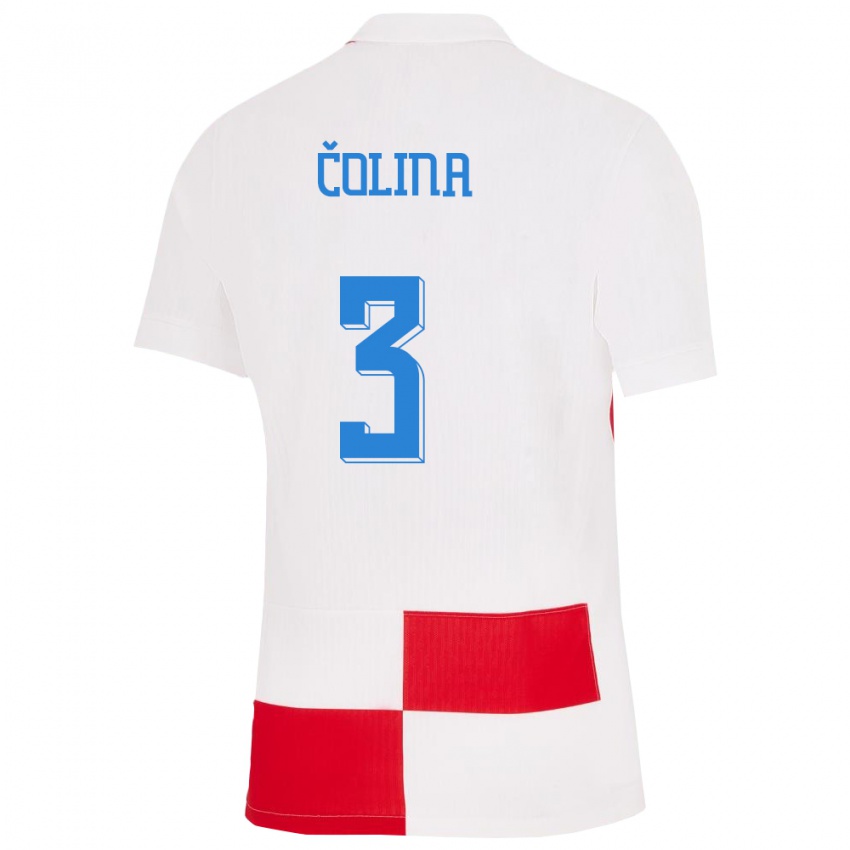 Hombre Camiseta Croacia David Colina #3 Blanco Rojo 1ª Equipación 24-26 La Camisa México
