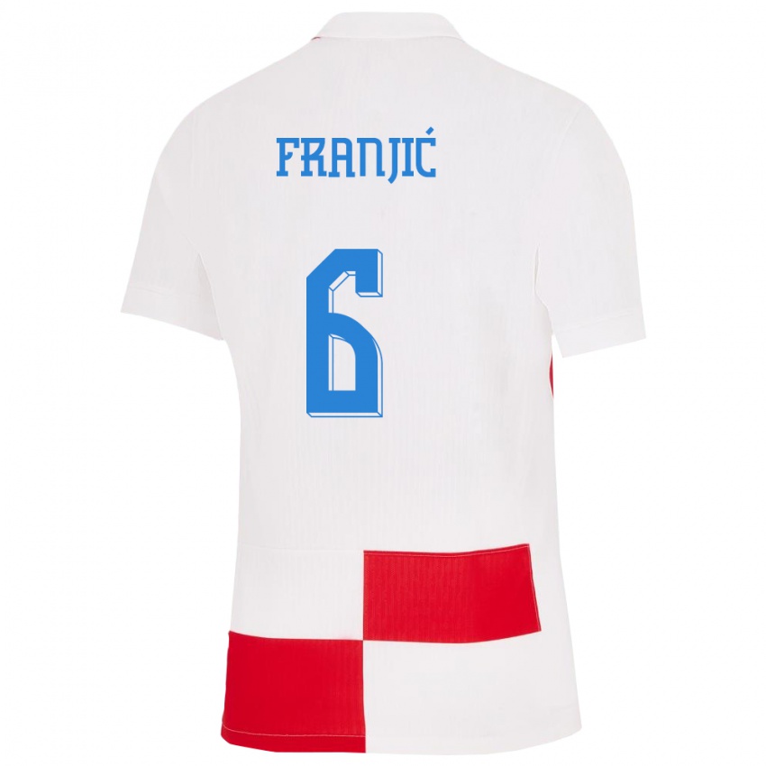 Hombre Camiseta Croacia Bartol Franjic #6 Blanco Rojo 1ª Equipación 24-26 La Camisa México