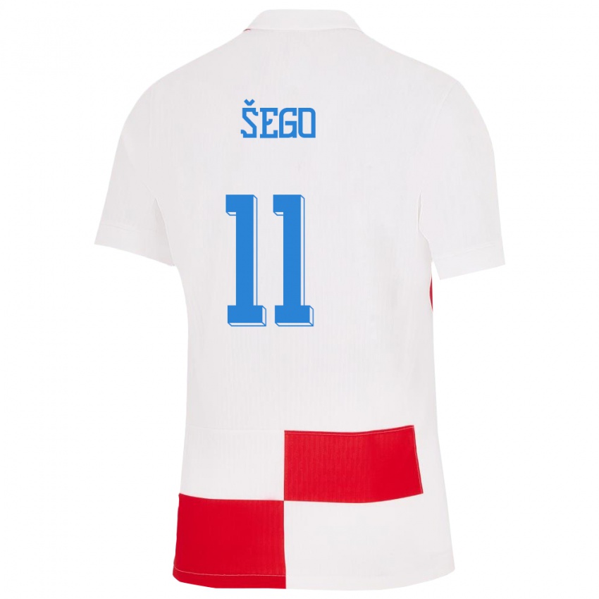 Hombre Camiseta Croacia Michele Sego #11 Blanco Rojo 1ª Equipación 24-26 La Camisa México