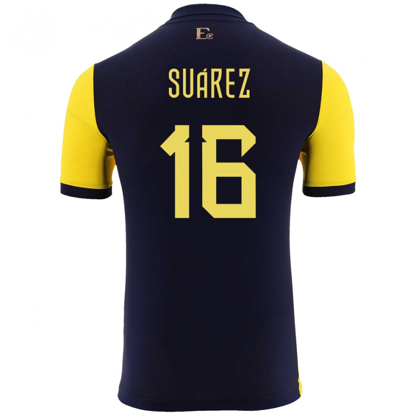 Hombre Camiseta Ecuador Ariel Suarez #16 Amarillo 1ª Equipación 24-26 La Camisa México