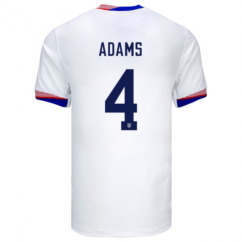 Hombre Camiseta Estados Unidos Tyler Adams #4 Blanco 1ª Equipación 24-26 La Camisa México